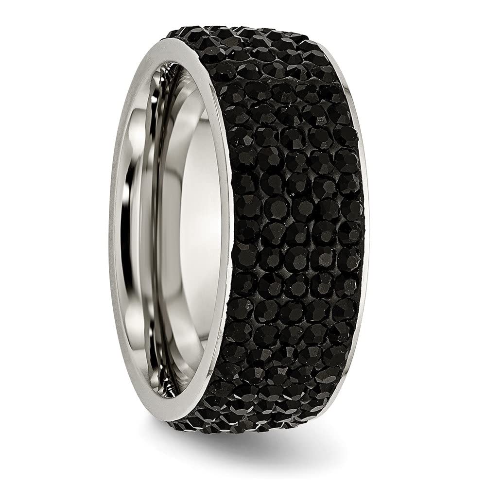 Diamond2Deal 9mm Black Crystal Eternity Wedding Band Ring for Women & Men - Stainless Steel Comfort Fit Bridal Ring Set - Perfect for Engagement, Anniversary & Couple Jewelry Gifts