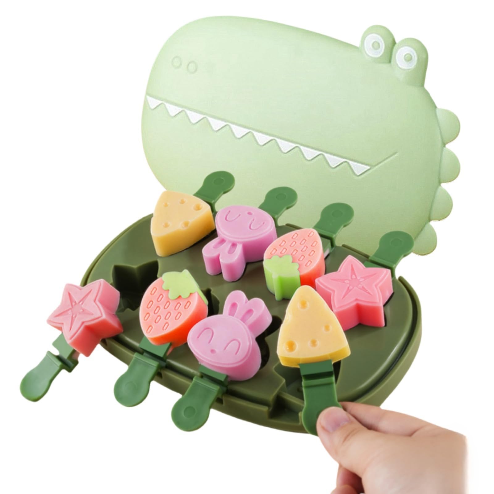 BPA Free Silicone Dinosaur Popsicle Molds Set - 8 Piece Fun Animal Shaped Ice Pop Makers for Kids, DIY Homemade Frozen Treats - Perfect for Summer Parties, Snacks & Family Fun (Green Crocodile Design)