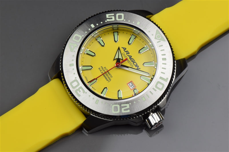 ARAGON Divemaster NH35 Automatic Diving Watch 45mm Stainless Steel Case with Yellow Dial - Perfect for Scuba Diving, Water Sports & Outdoor Adventures