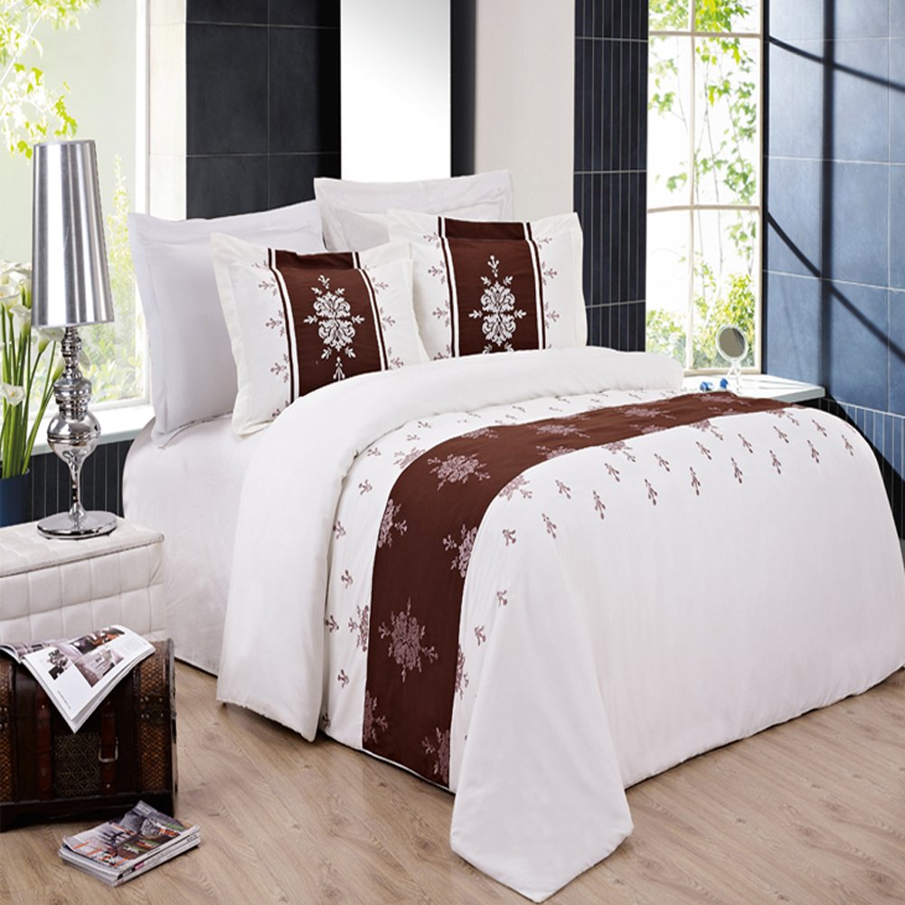 Blancho Bedding Eleanor Embroidered 3-Piece Duvet Cover Set - Full/Queen Size Luxury Bedding - Perfect for Master Bedrooms & Guest Rooms