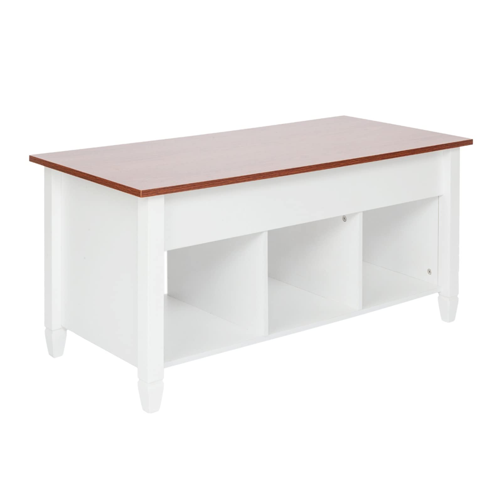 Keseno Modern Lift Top Coffee Table with Hidden Storage Compartment - Adjustable Height for Living Room, Office, Bedroom - Brown & White - Perfect for Small Spaces and Multi-Functional Use