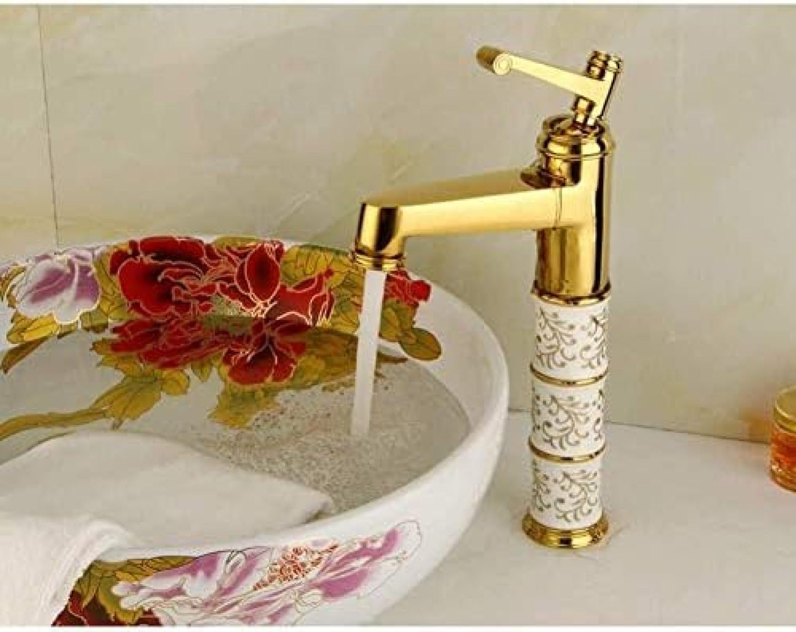CRJUS Vintage Style Single Handle Kitchen Faucet - Crystal Basin Sink Tap with Hot & Cold Water - Perfect for Farmhouse, RV, and Small Bathroom Sinks