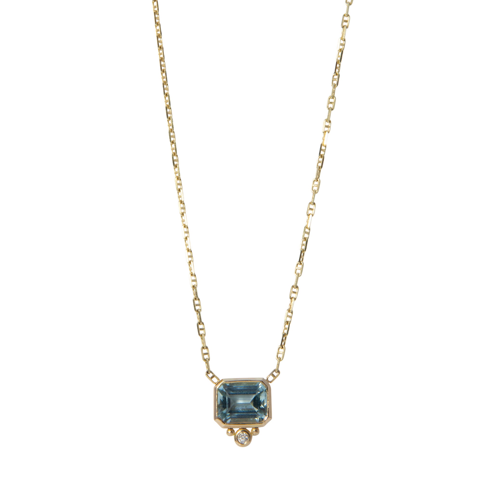 14K Gold Aquamarine & Diamond Bezel Pendant Necklace for Women - Elegant Jewelry Gift for Birthday, Anniversary & Special Occasions