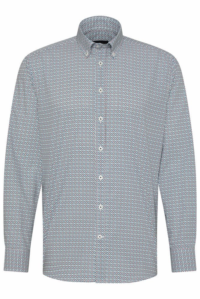 BUGATTI Men's Premium Collared Long Sleeve Dress Shirt - Grey - Business Casual & Office Wear - Slim Fit Button Down Shirt for Work, Meetings & Formal Occasions