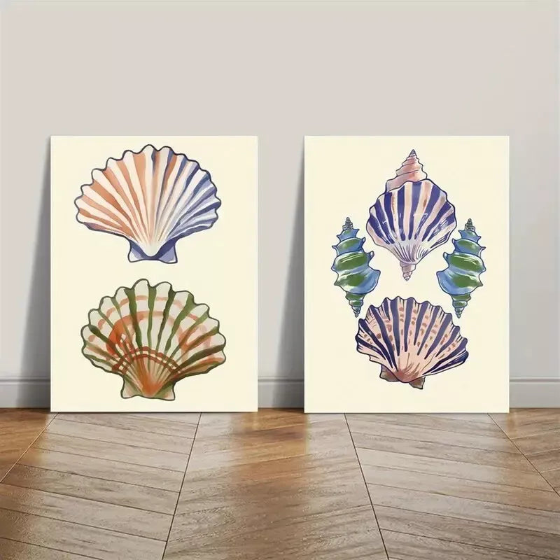 Nordic Style Blue Shell Canvas Wall Art - Set of 2 (50x75cm) | High Quality Framed Print | 100% Australian Made | Ready to Hang | Perfect for Living Room, Bedroom & Office Decor