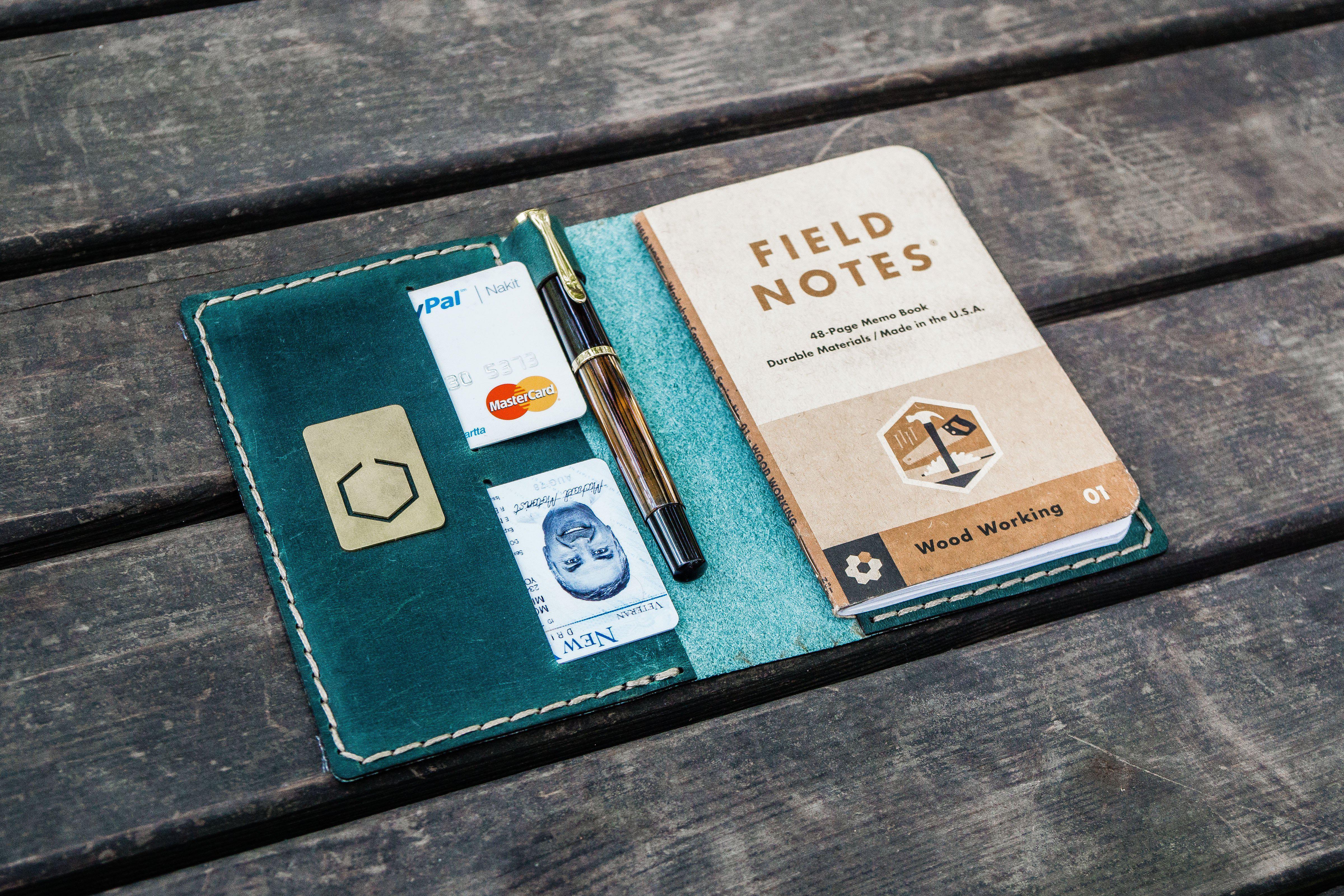 Personalized Leather Field Notes Cover - No.33 Crazy Horse Forest Green | Customizable Notebook Holder for Journaling, Travel & Gifts