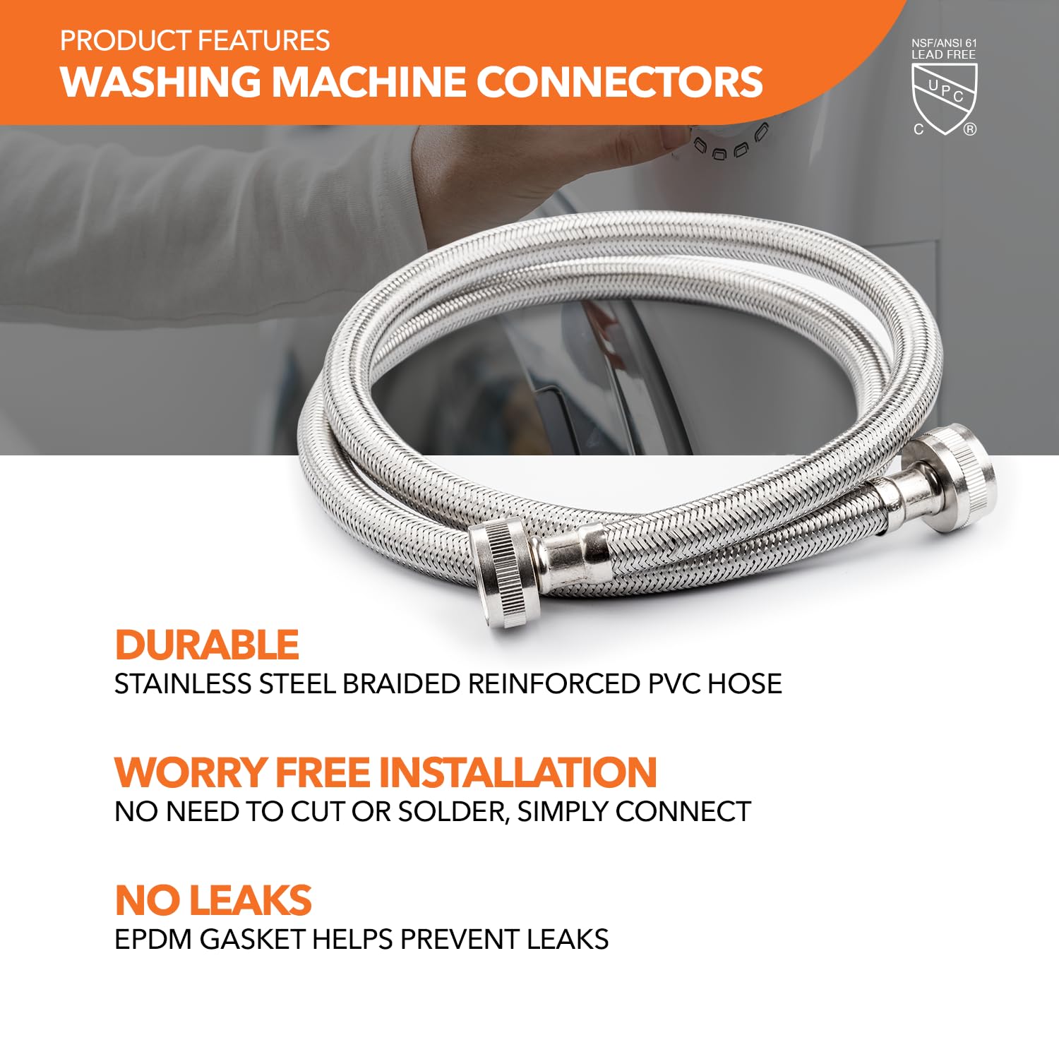 Stainless Steel Washing Machine Hose - Heavy Duty, Burst-Proof - for Laundry & Appliances