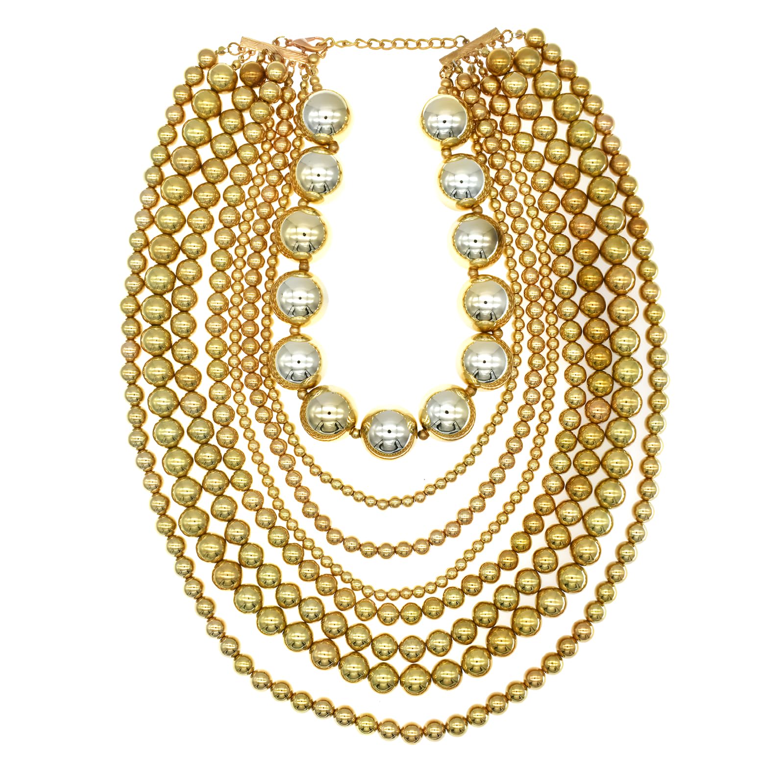 Elegant Multi-Strand Pearl Bib Necklace for Women - Chunky Beaded Statement Jewelry Set with Earrings (Gold) | Perfect for Weddings, Parties & Special Occasions