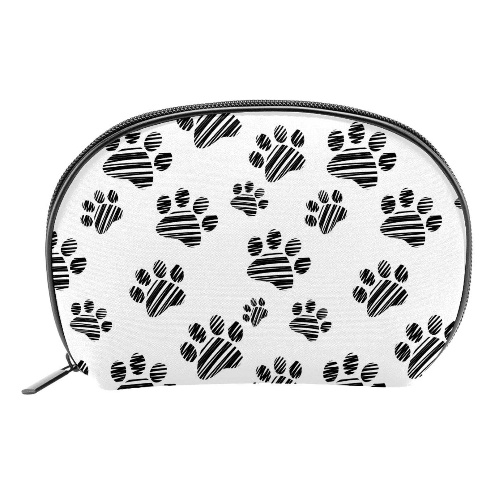 Small Makeup Bag with Zipper - Portable Travel Cosmetic Organizer for Women | Cute Cat Paws Print Half Moon Makeup Case | Perfect for Daily Use, Travel & Gift