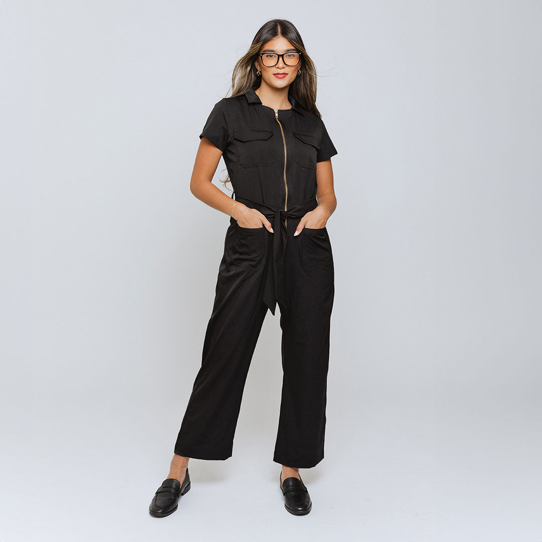 Stylish Black City Jumpsuit for Women - Trendy One-Piece Romper with Pockets | Perfect for Urban Outings, Nightlife & Casual Wear