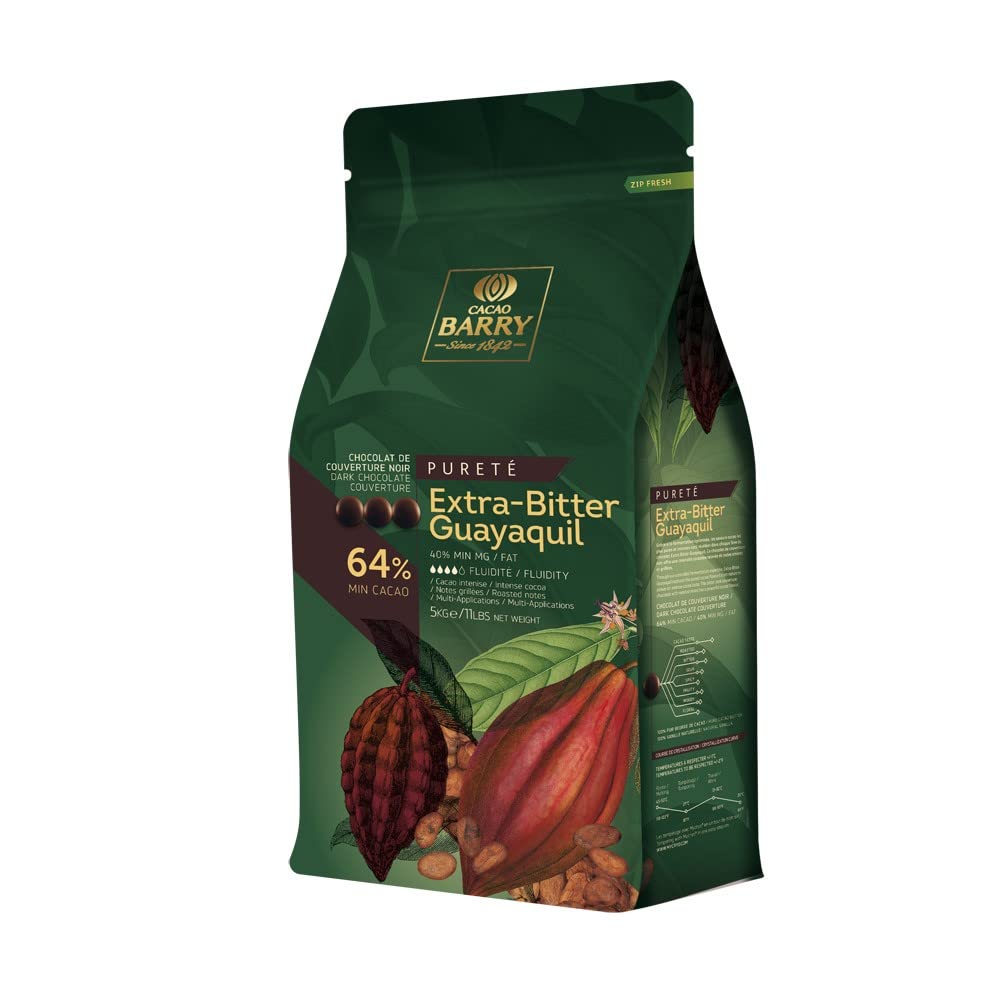 Premium Callebaut Extra Bitter Dark Chocolate Couverture - 64% Cacao, 5kg Bulk Pack - Guayaquil Beans - Kosher & Halal Certified - Perfect for Baking, Pastry Making & Professional Chocolatiers
