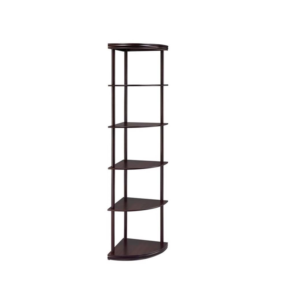 BOWERY HILL 5-Shelf Wooden Corner Bookcase - Mahogany Finish, Space-Saving Storage for Living Room, Bedroom, Office & Study