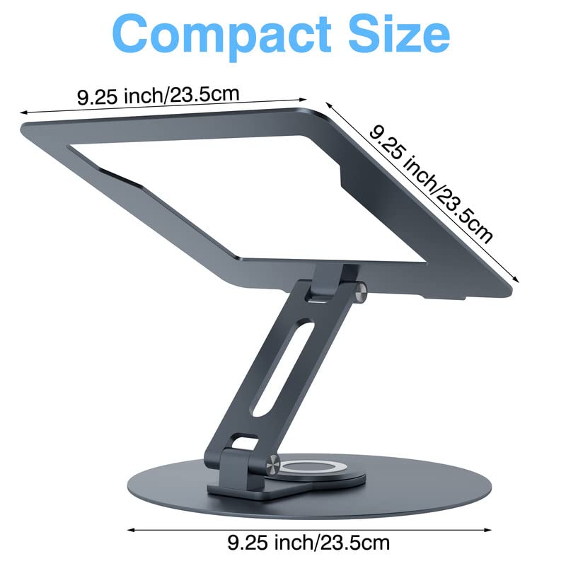 Swivel Laptop Stand for Desk - Adjustable Height, 360° Rotating Base, Foldable Ergonomic Riser, Portable Laptop Holder for MacBook & All 10-17'' Laptops, Grey - Perfect for Home Office, Gaming & Study