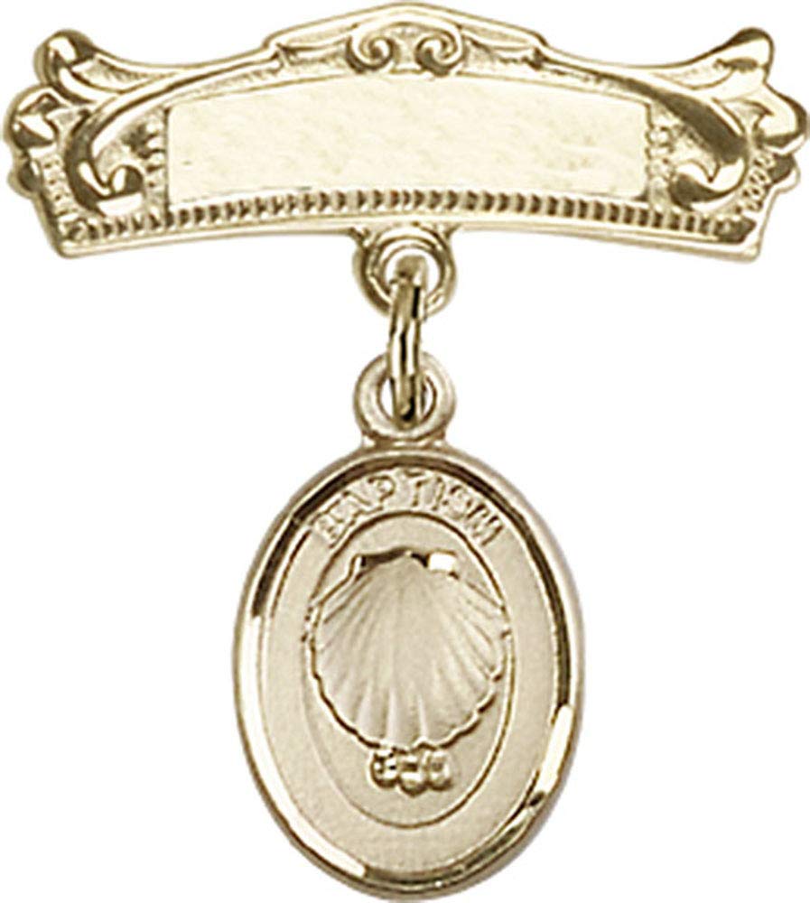 Gold Filled Baby Baptism Badge with Arched Polished Pin - Elegant Christening Jewelry for Newborns - Perfect for Baptism, Christening & Special Occasions - Made in USA