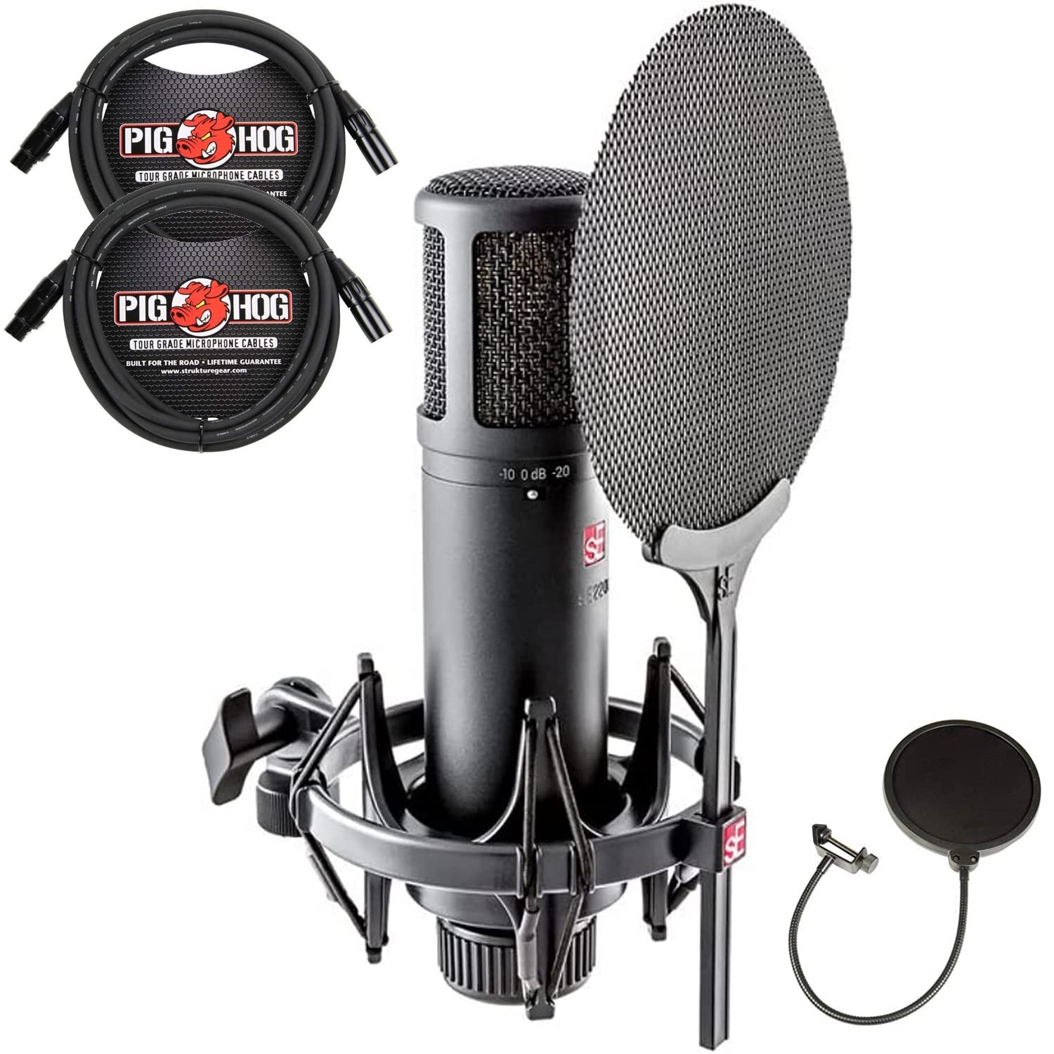 Briskdrop SE Electronics SE2200 Large-Diaphragm Condenser Microphone Kit with Shock Mount, Pop Filter & 2 XLR Cables - Perfect for Studio Recording, Podcasting & Voice Overs