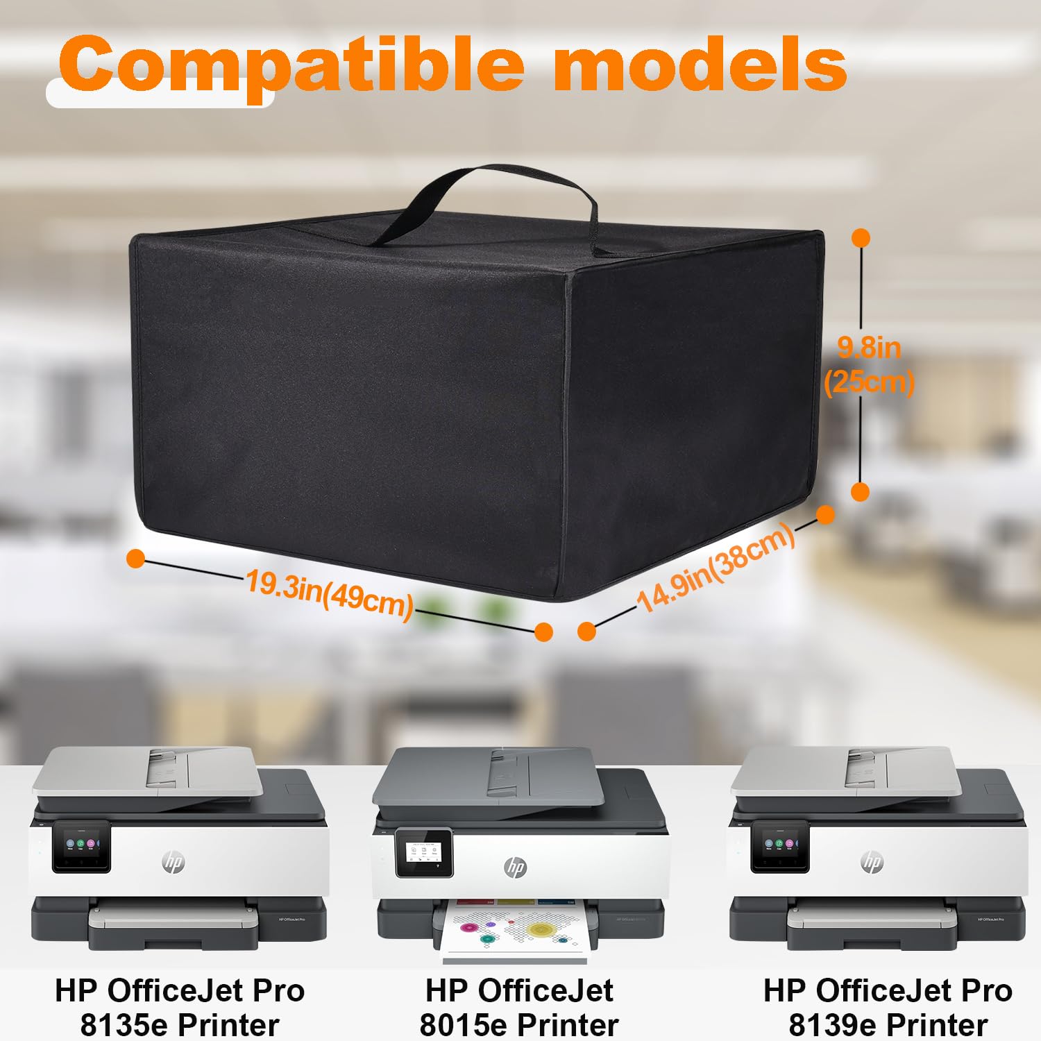 Heavy Duty Anti-Static Waterproof Printer Dust Cover - Compatible with HP OfficeJet Pro 8015e/8135e/8139e Wireless All-in-One Printers - Dust-Proof Protective Case (Black) | Perfect for Home Office & Small Business Use
