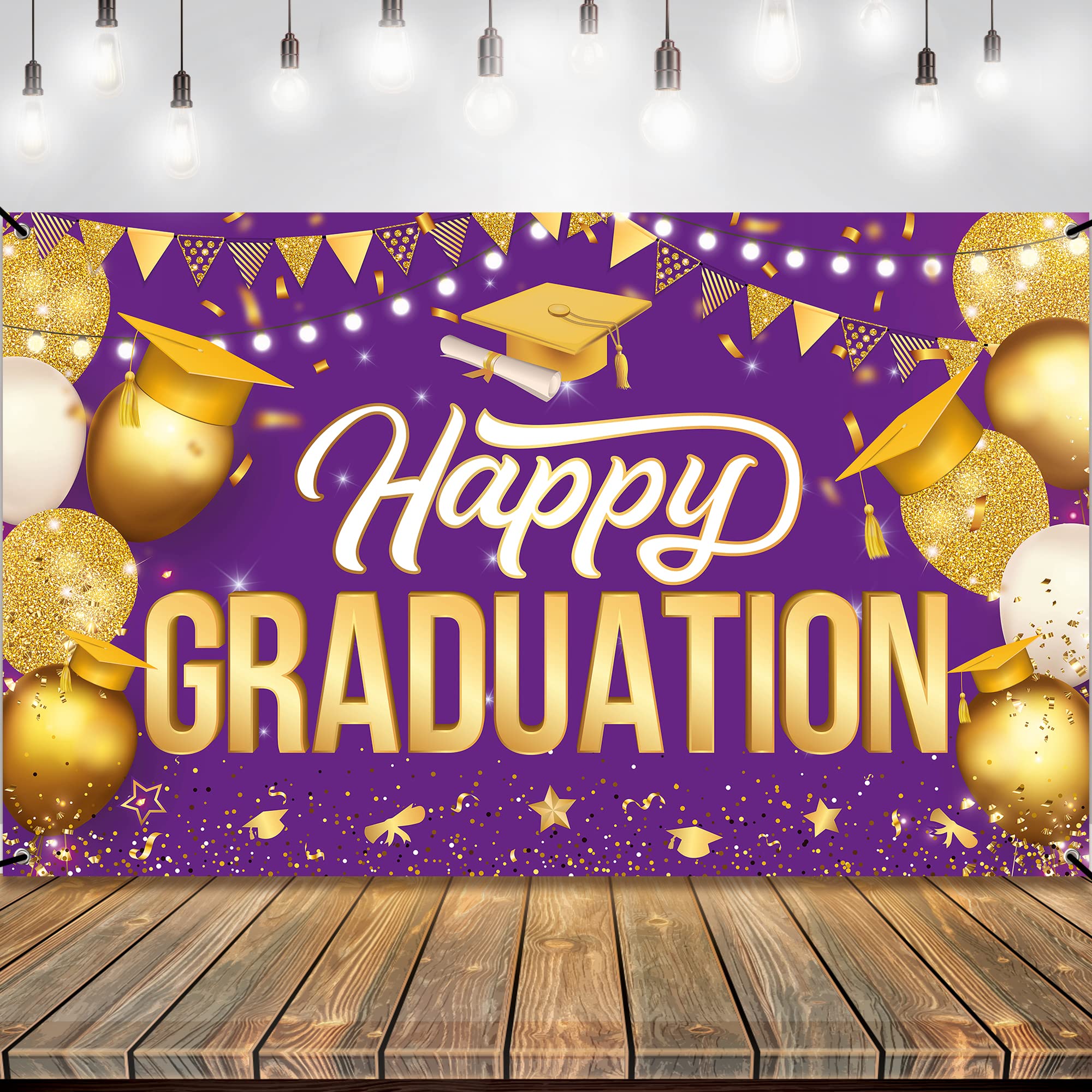 KatchOn Extra Large Happy Graduation Banner - 72x44 Inch Purple & Gold Backdrop for Class of 2025 | 2025 Graduation Decorations, Congratulations Banner | Perfect for Graduation Parties, Photo Booths & School Events