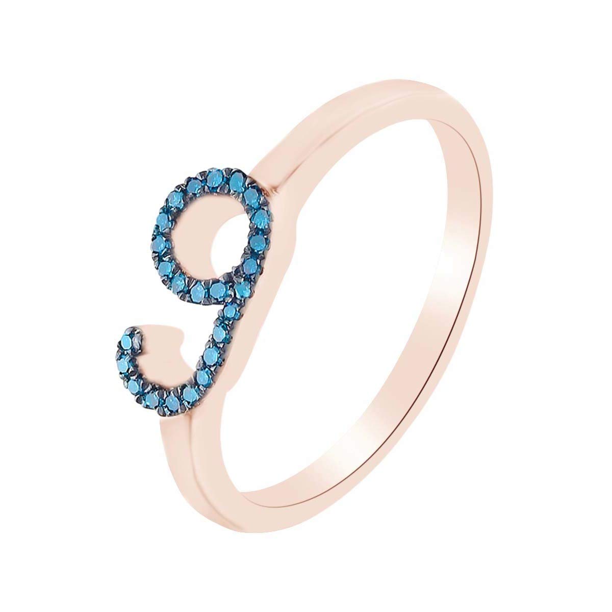 Round Cut Blue Natural Diamond Accent Stackable Number 9 Ring in 14K Gold Over Sterling Silver - Perfect for Birthdays, Anniversaries & Stackable Jewelry Looks