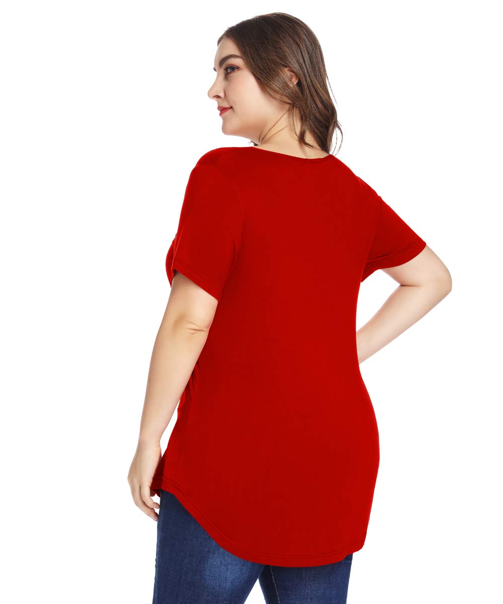MONNURO Plus Size Women's Casual V-Neck Short Sleeve T-Shirts with Pocket - Summer Comfort Top for Work, Travel & Everyday Wear