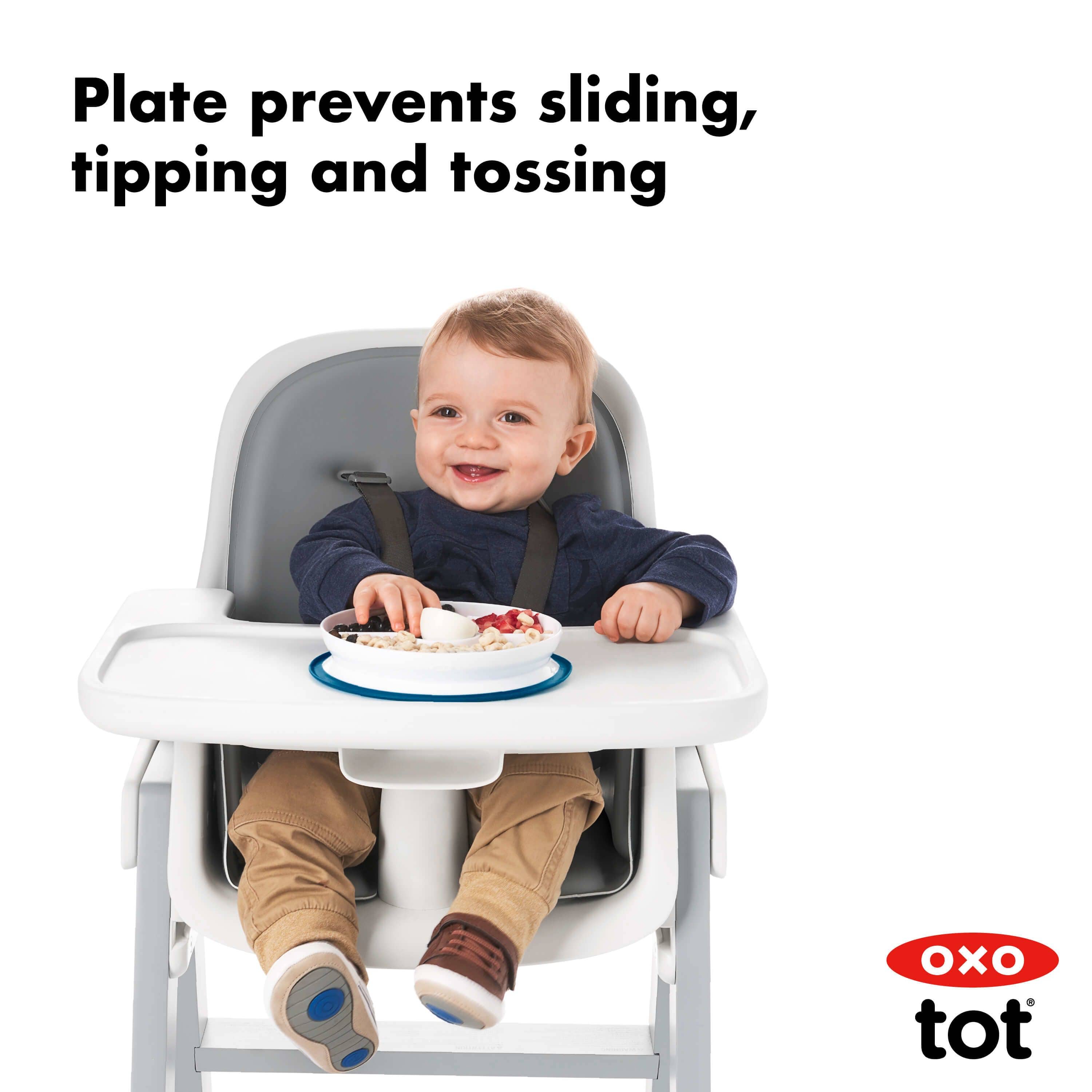 OXO Tot Stick & Stay Divided Plate - Non-Slip Baby Feeding Dish for Toddlers & Kids - Perfect for High Chairs, Travel & Mess-Free Meals