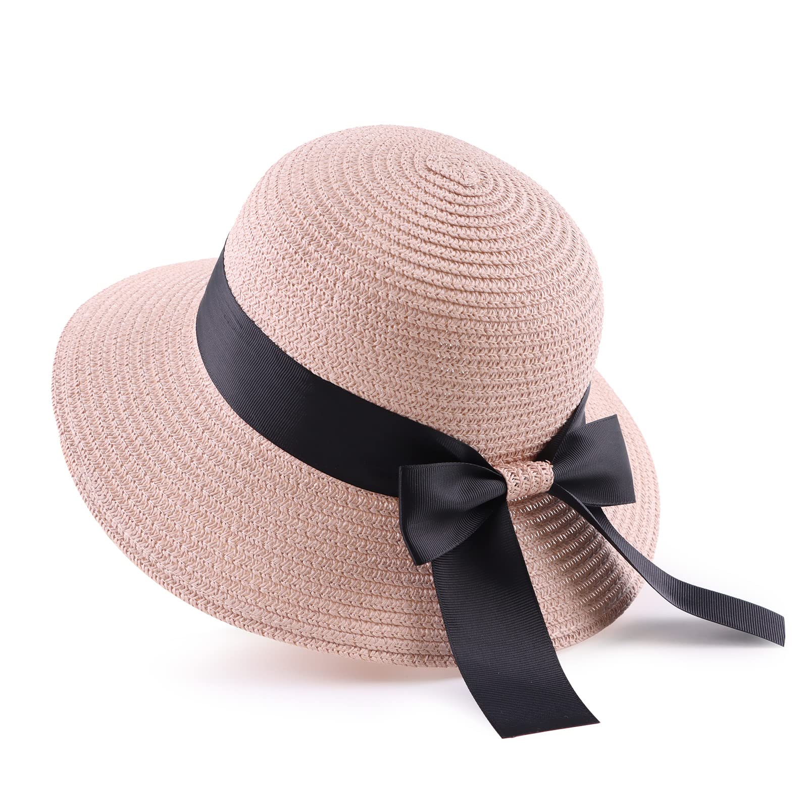 Zsedrut Women's & Girls' Straw Sun Hat - Wide Brim Summer Beach Hat with Bow, Foldable Floppy Visor for Outdoor, Travel & Vacation