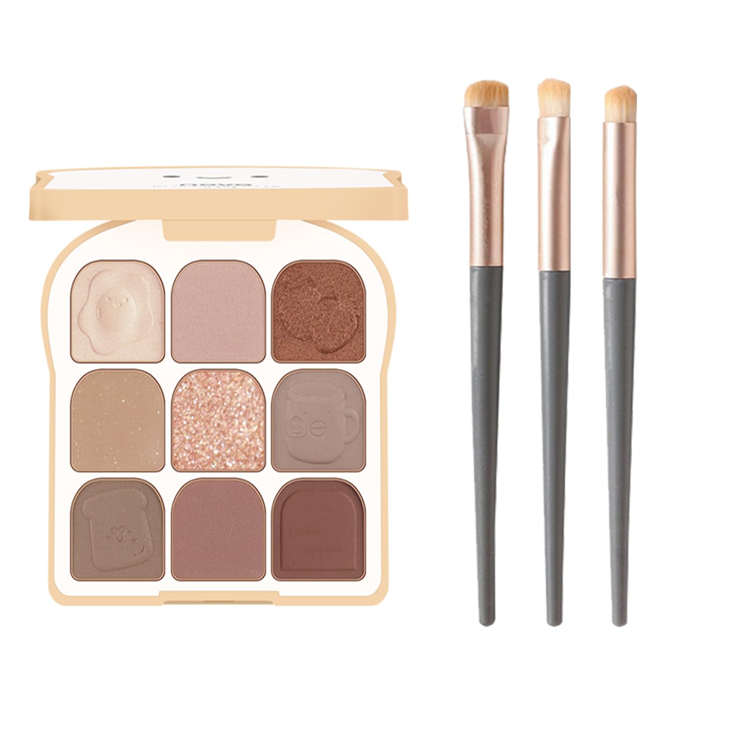 9 Colors Eyeshadow Palette Kit - Matte & Shimmer Glitter Nude Eyeshadow with 3 Brushes, Cute Toast Shaped Blush Palette for Long-Lasting Daily Eye Makeup (#03) | Perfect for Everyday Wear, Party & Special Occasions