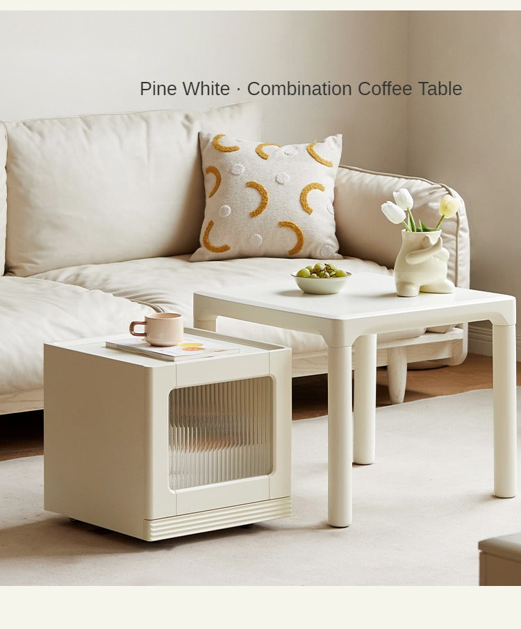 Modern Pine Solid Wood Coffee Table with Storage - Mobile Side Table for Living Room, Bedroom & Office - Rustic Home Decor & Functional Furniture