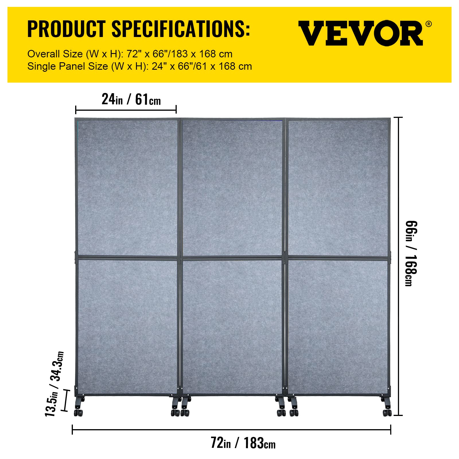 VEVOR 5.5 ft Folding Room Divider Privacy Screen - 3 Panel Portable Partition Wall for Office, Library, School - Light Gray Acoustic Space Separator | Perfect for Home Offices, Classrooms & Event Spaces