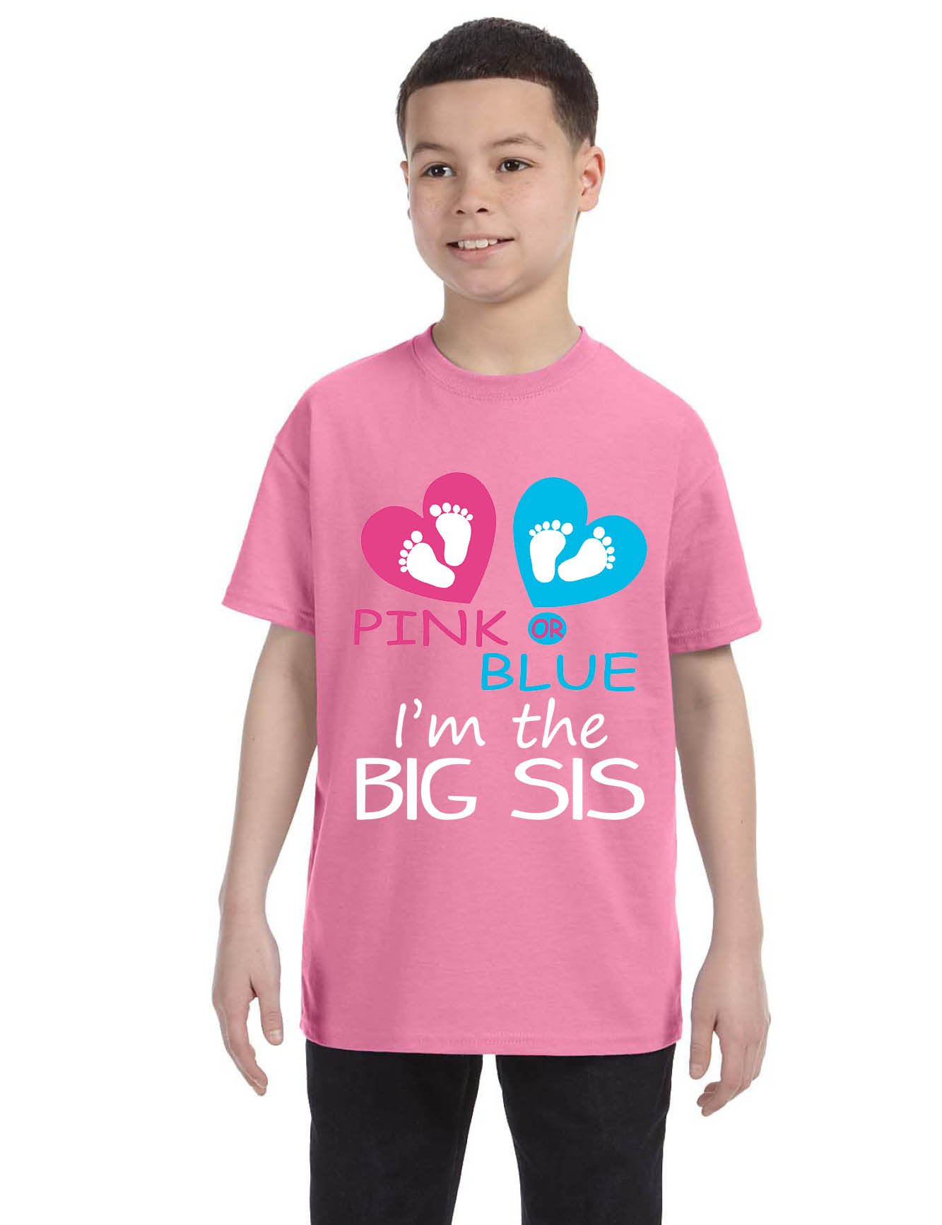 ALLNTRENDS Kids & Youth 'I'm the Big Sis' T-Shirt - Pink or Blue - Gender Reveal Gift for Newborn Siblings - Perfect for Baby Announcements & Family Photos