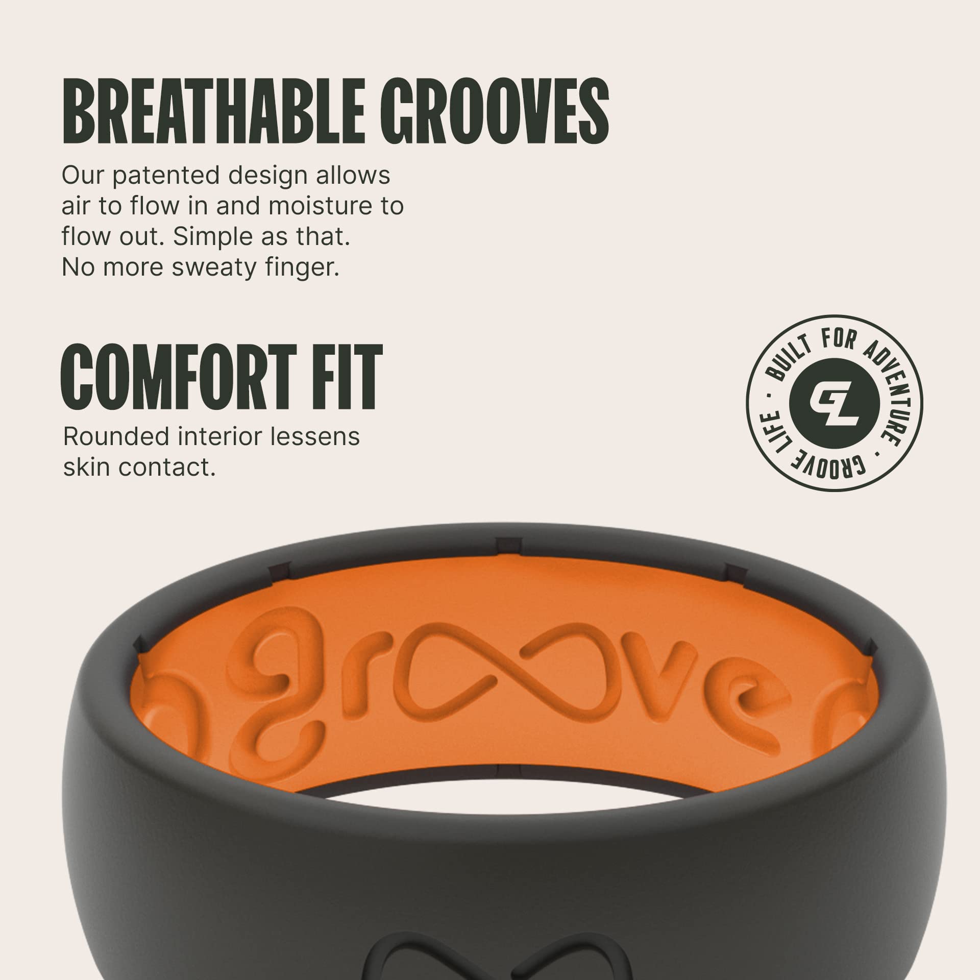Groove Life Solid Silicone Ring for Men - Breathable Comfort Fit Wedding Band with Unique Design & Lifetime Warranty | Perfect for Active Lifestyles, Gym, Swimming & Outdoor Adventures