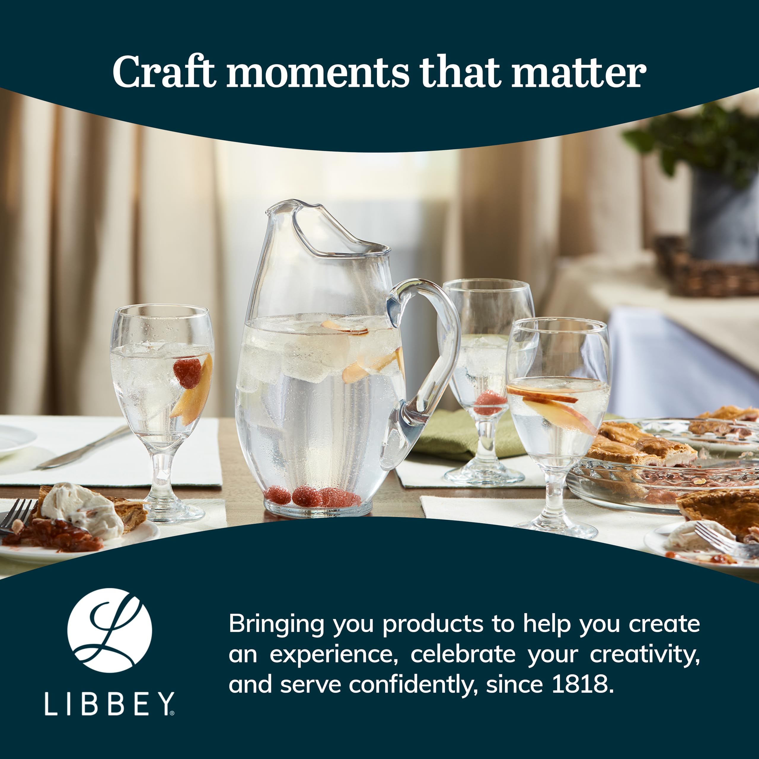 Libbey Carolina 6-Piece Glass Goblet Set with Large Pitcher - Clear Elegant Water Goblets & Modern Lemonade Jar for Parties, Weddings & Casual Gatherings - Perfect for Entertaining, Home Decor & Hosting Guests