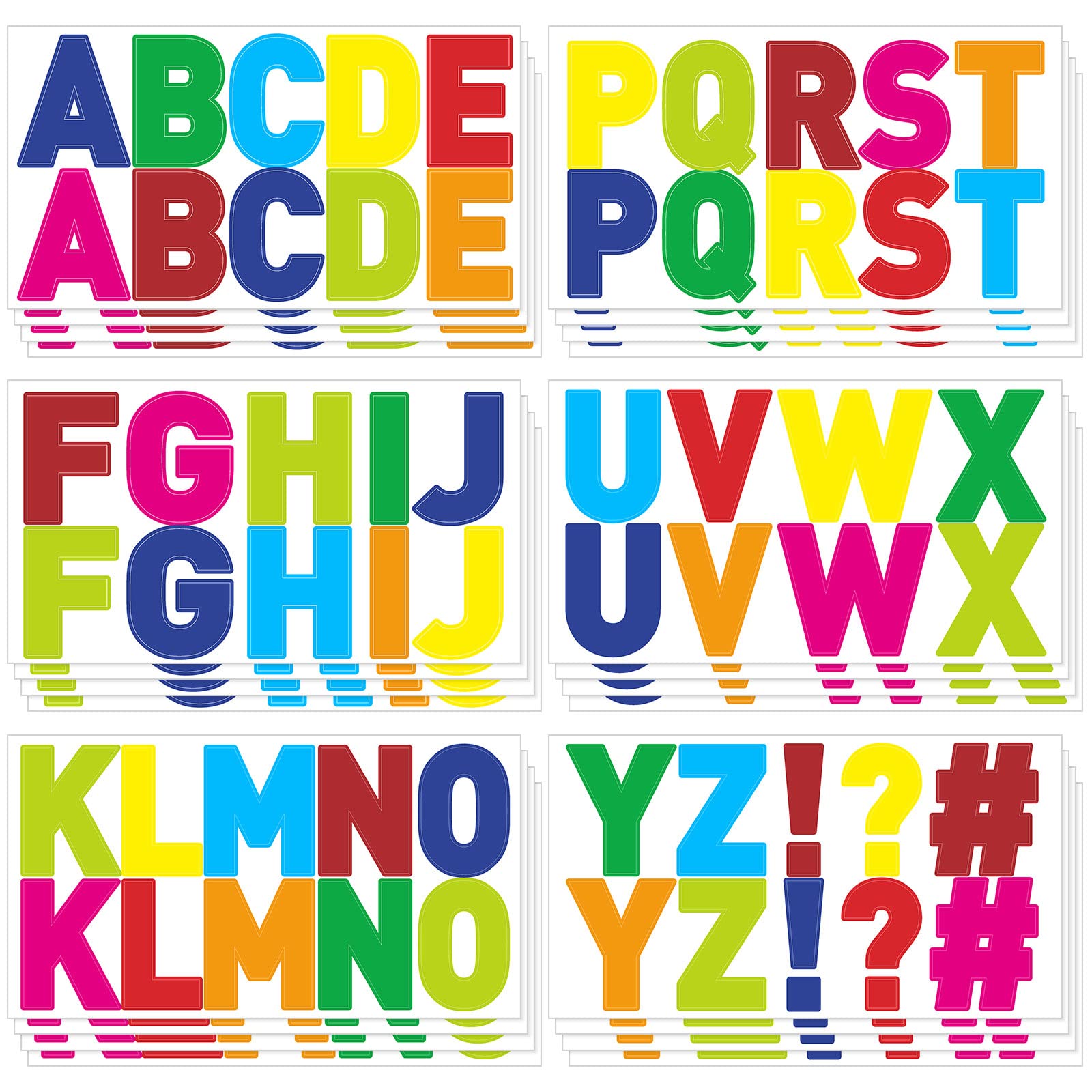 Chinco 232 Pcs Large Alphabet Letter Stickers - 24 Sheets 2.5 Inch Self-Adhesive Bulletin Board Decals for Classroom, Window & Door Decor (Vibrant Colors) - Perfect for School Projects, Party Decorations & Office Organization