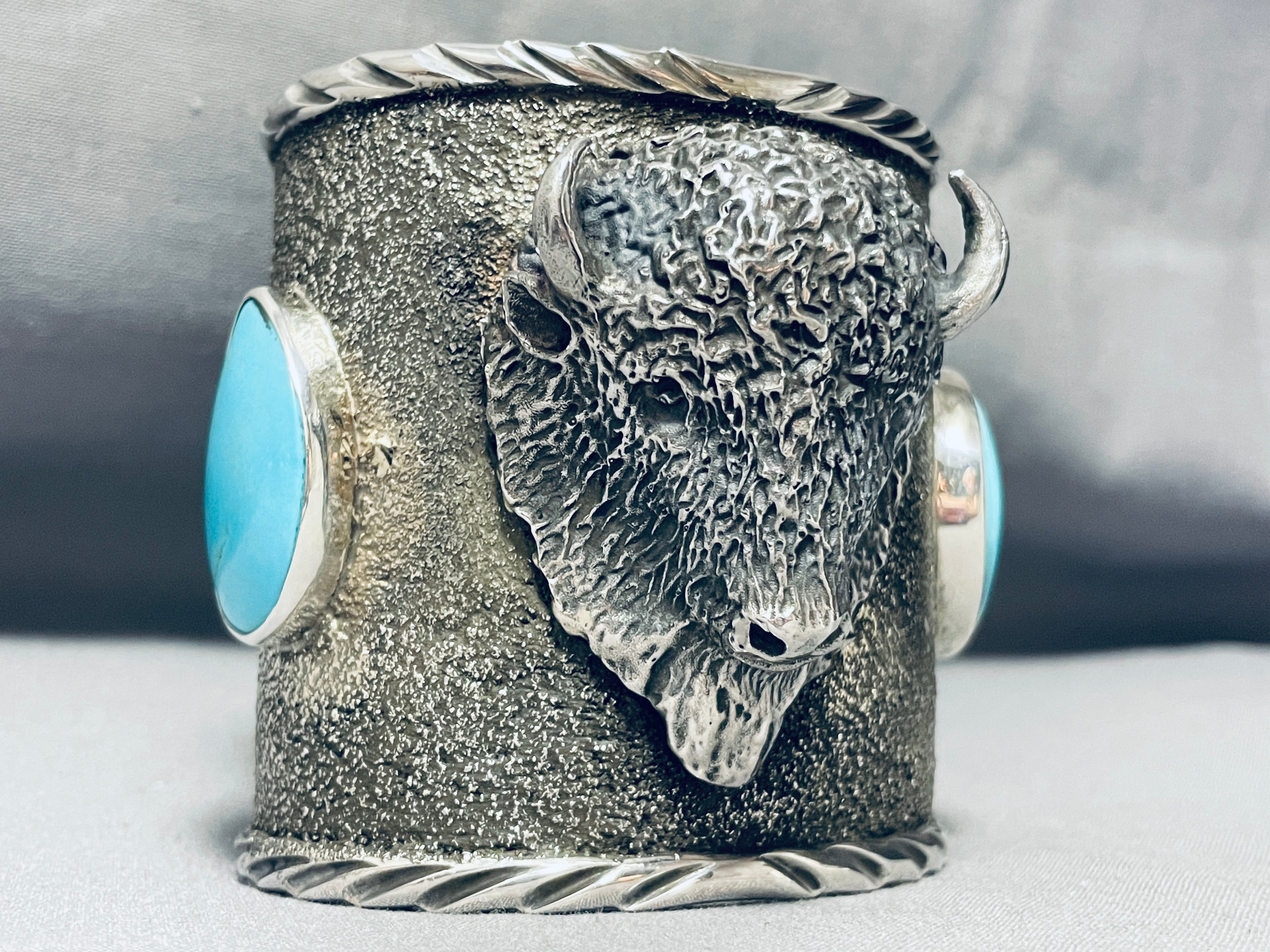 180 Gram Buffalo Native American Turquoise Sterling Silver Bracelet - Handmade Southwest Jewelry for Women & Men - Perfect for Boho Fashion, Gifts & Spiritual Healing