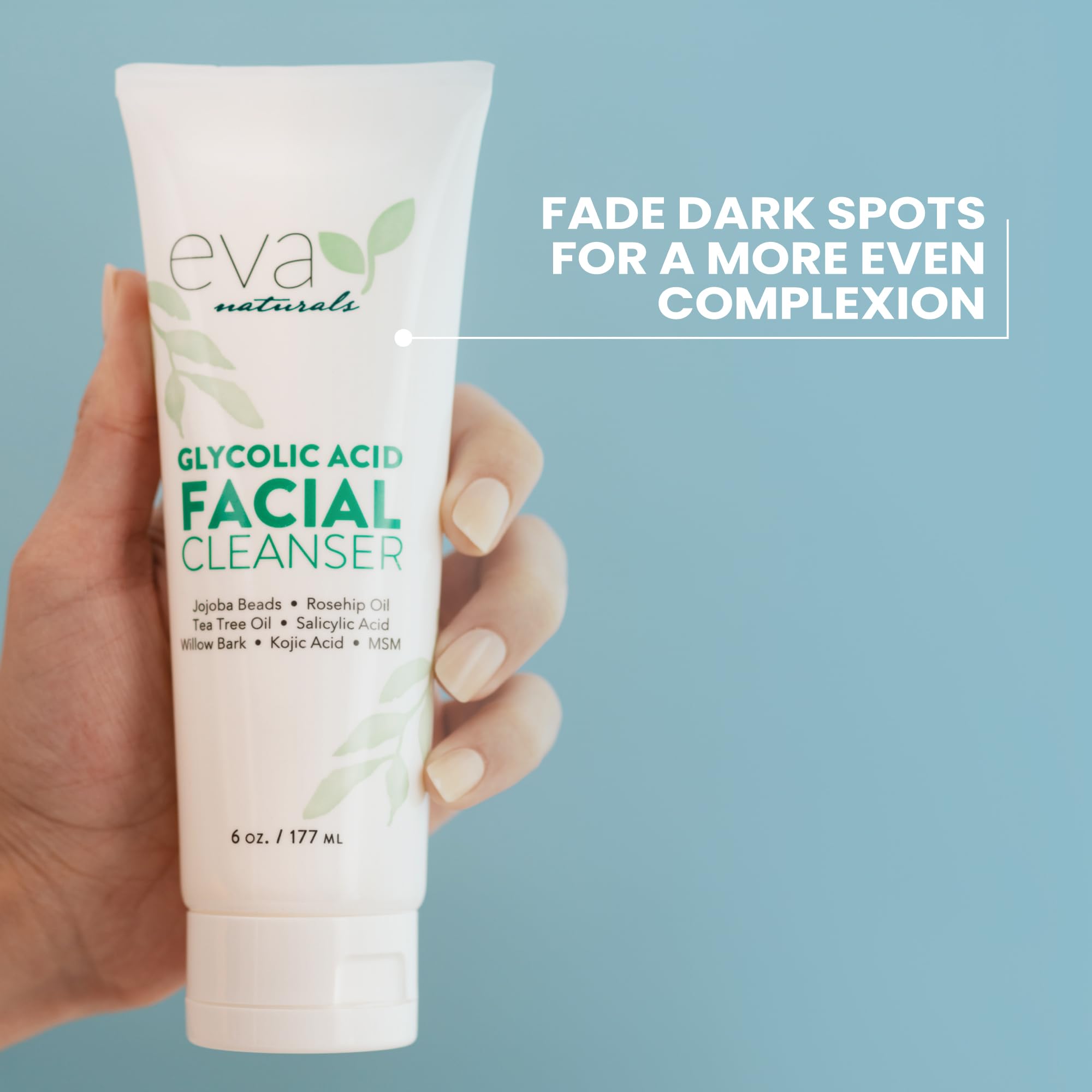 Eva Naturals Glycolic Acid Face Wash - Exfoliating Cleanser for Wrinkles, Fine Lines, Blackheads & Acne - 6 Fl Oz - Gentle Daily Facial Cleanser for Brighter, Smoother Skin - Perfect for Morning & Night Skincare Routine