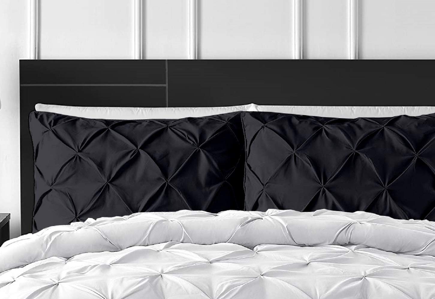 Premium 800TC 100% Cotton Pinch Pleated King Size Pillow Sham Set of 2 - Navy Blue Decorative Bedding Covers (20