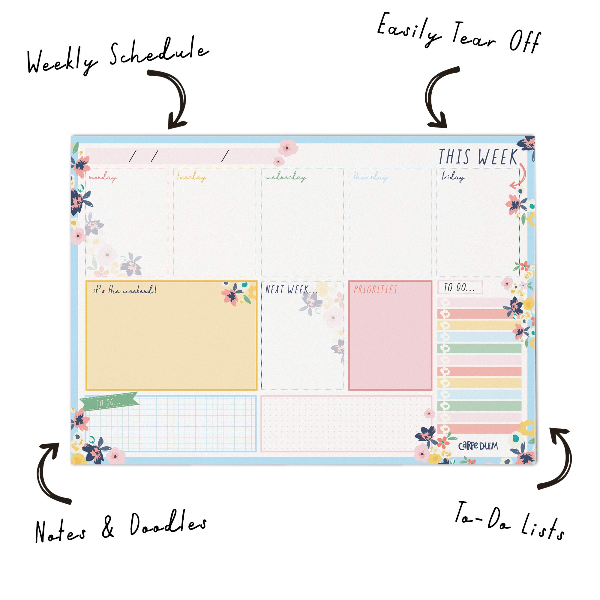 Pukka Pad Carpe Diem Weekly Planner - Floral Design Disty Planner for Work, School & Home Organization - Perfect for Scheduling, To-Do Lists & Productivity Planning