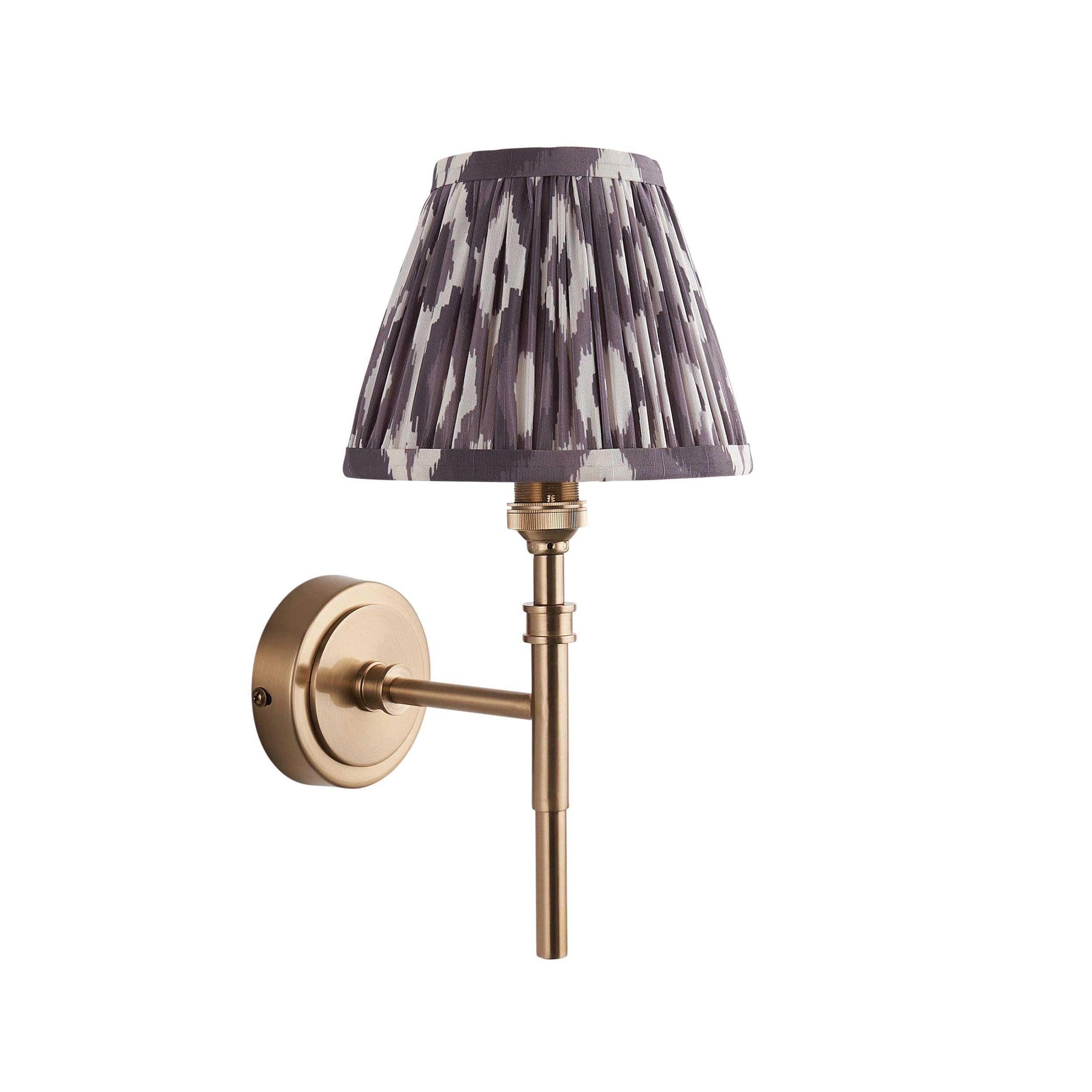 Chester Brass Wall Light with Pearl Ikat 16cm Shade - Vintage Style Sconce for Bedroom, Hallway & Living Room Lighting