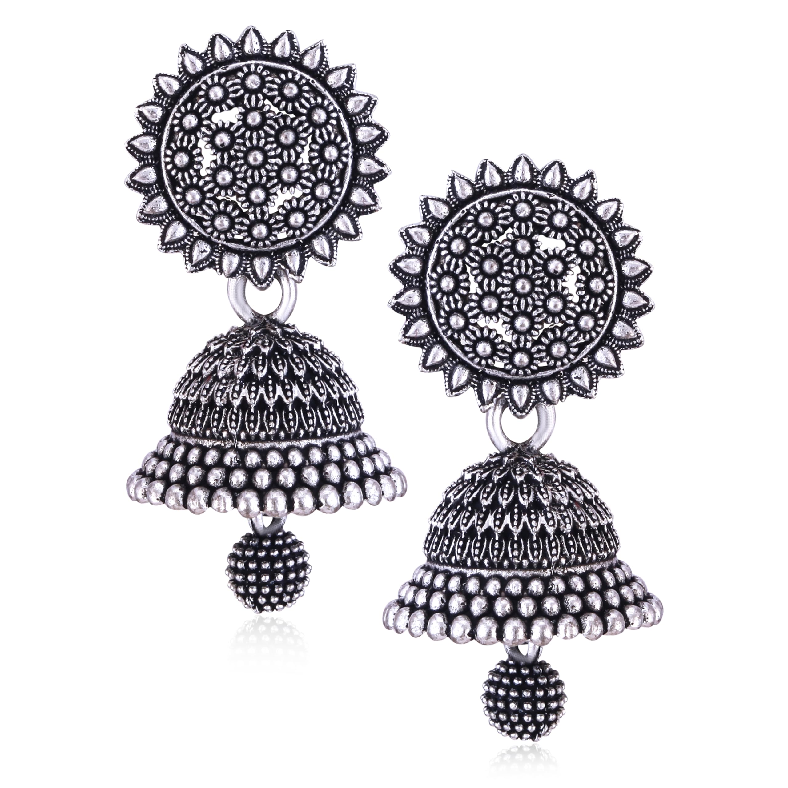 MEENAZ Fashion Oxidized Silver Jhumka Earrings for Women - Traditional South Indian Pearl Chandbali Earrings Set, Stylish Combo for Parties, Weddings & Festive Occasions - M134