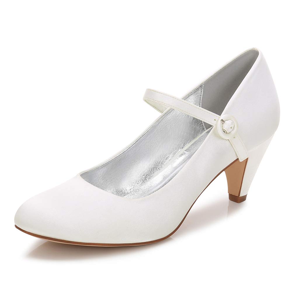 Ivory Wedding Shoes for Women - Elegant Closed Toe Buckle Ankle Strap Heels | Perfect for Evening Prom, Bridal Party & Formal Dress Occasions