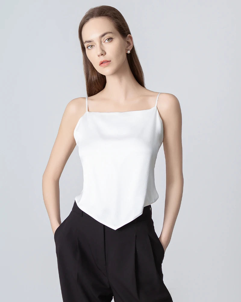 Elegant Square Neck Silk Camisole for Women - Tie Back Summer Tank Top - Perfect for Date Night, Beach Vacation & Layering Outfits