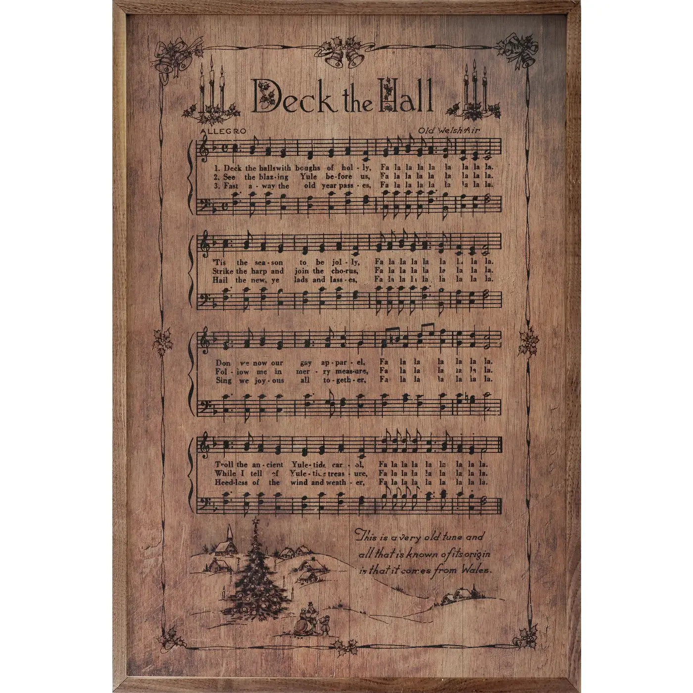 Vintage Tea Stained Rustic Wood Framed Print - Christmas Home Decor for Living Room, Bedroom & Holiday Party Decoration