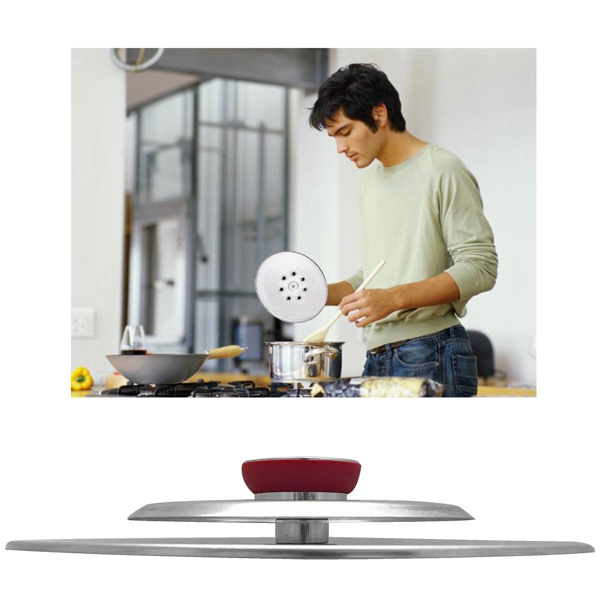 Stainless Steel Magic Vent Odor-Proof Lid 31cm - Red Bachelite Knob for Cookers & Pots - Perfect for Cooking, Steaming & Keeping Food Fresh