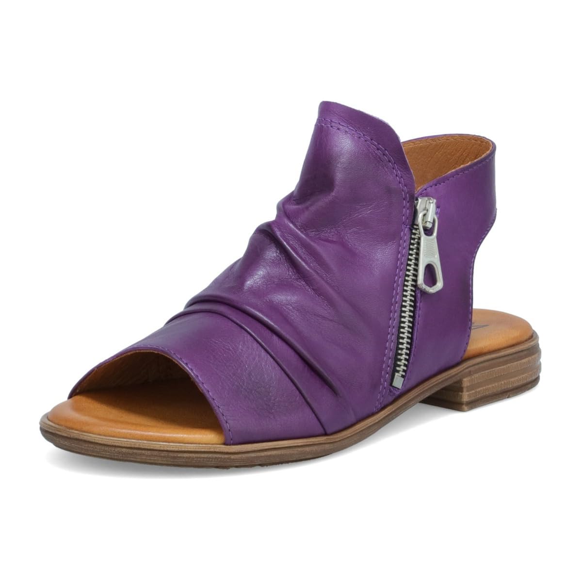 Miz Mooz Dylan Leather Sandals for Women - Peep Toe Boho Sandals with Side Zipper Closure | Comfortable & Stylish for Summer, Beach, and Casual Outings