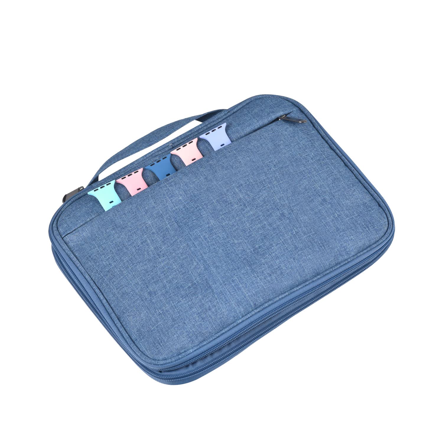 Watch Band Storage Case Organizer for 35 Straps & Accessories - Travel & Home Use (Blue)