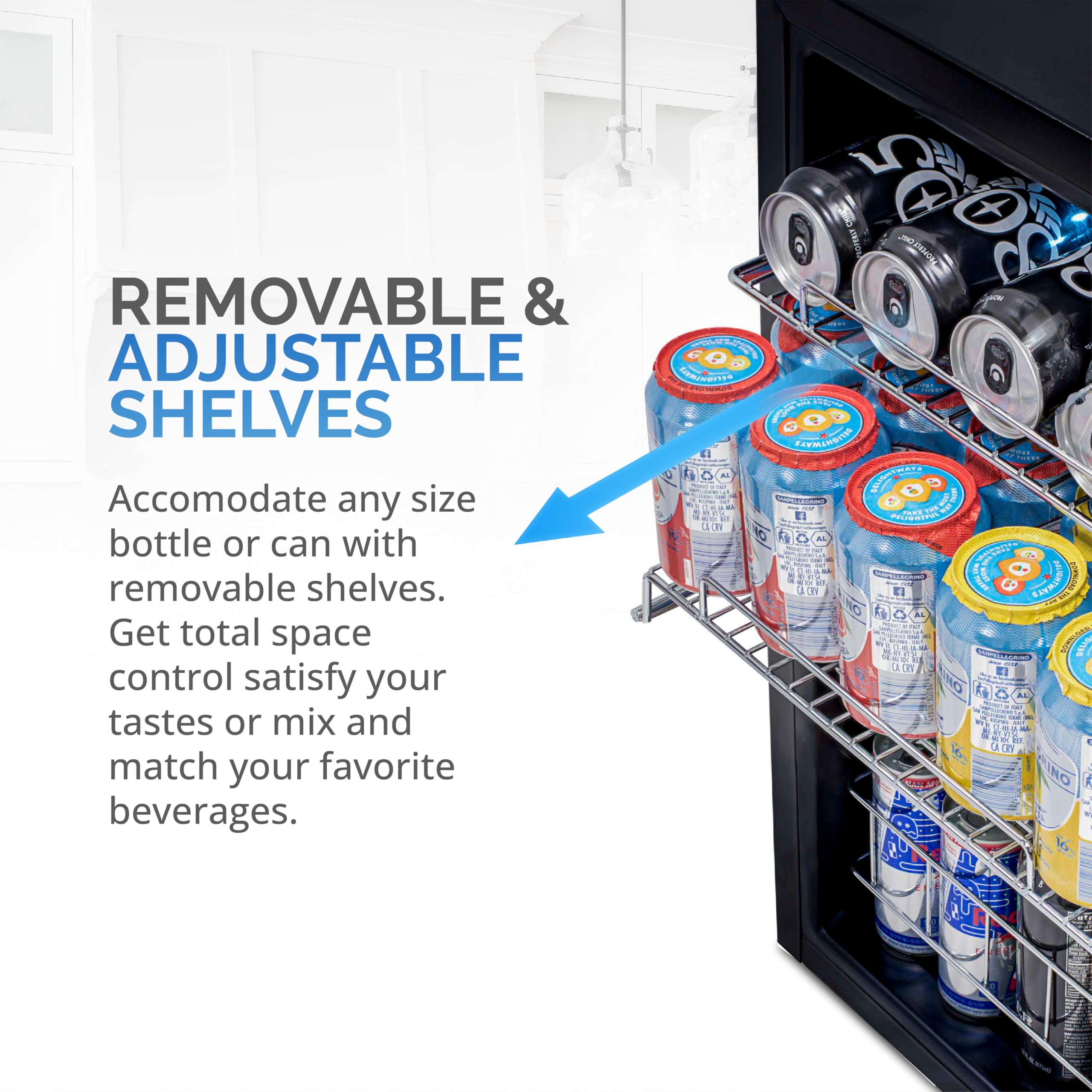 NewAir 90 Can Stainless Steel Beverage Refrigerator - Adjustable Shelves, Glass Door Mini Fridge for Beer, Soda & Drinks - Perfect for Bedroom, Home Office, Bar & Entertainment Spaces