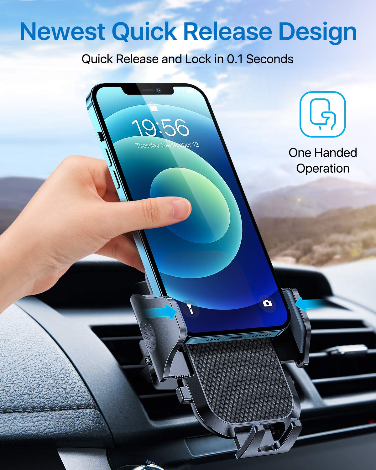 Andobil 2025 Upgraded Car Phone Mount - Military-Grade Metal Clip Air Vent Holder for iPhone 16/15/14/13/12 Pro Max & Samsung S24/S23 - Secure Hands-Free Driving Accessory for GPS Navigation & Road Trips