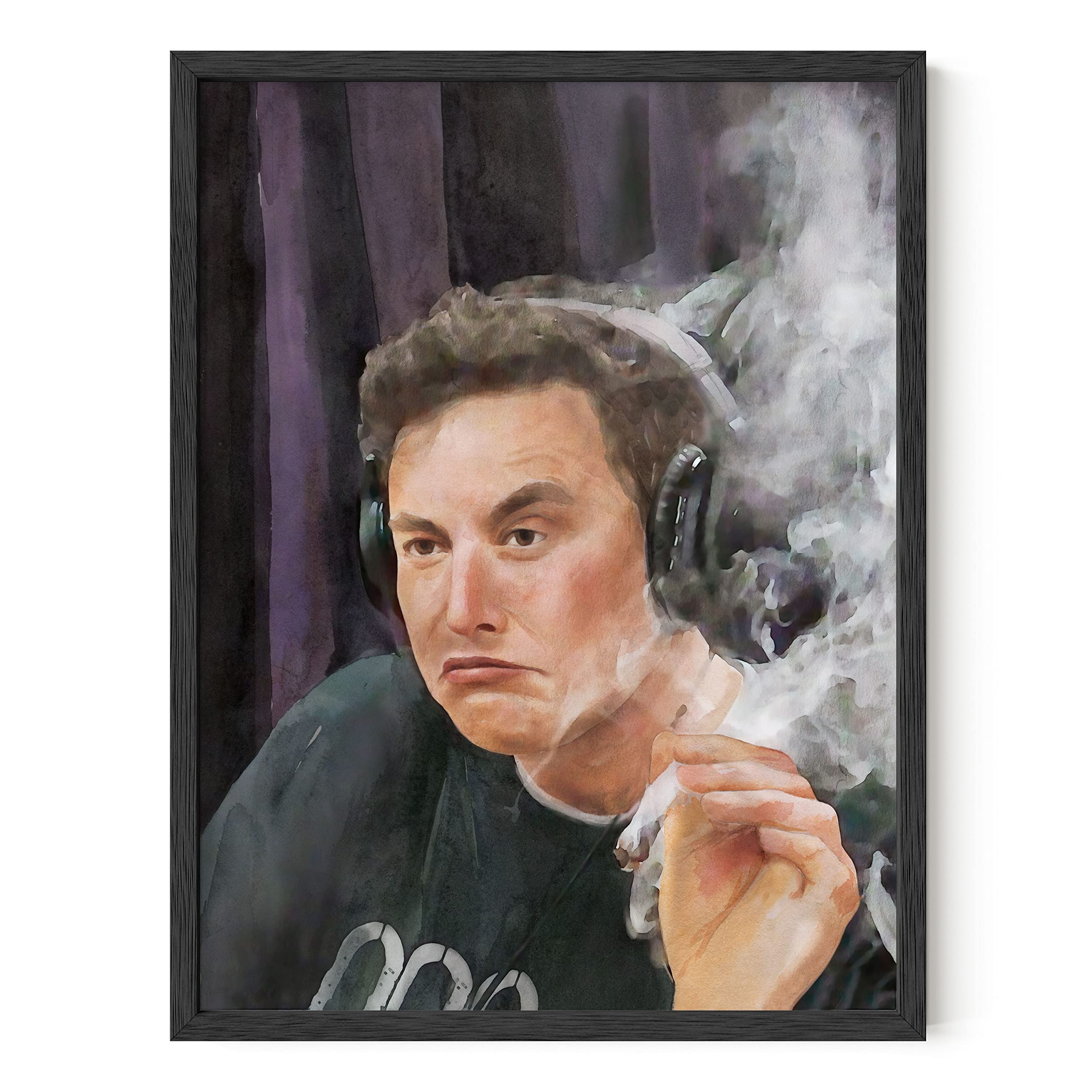 Elon Musk Smoking Framed Wall Art - Funny Trippy Poster for Men's Bedroom & Office Decor - Black Frame 12x16 - Unique Gift for Tech & Meme Lovers - Perfect for Gaming Rooms, Dorm Decor & Man Caves
