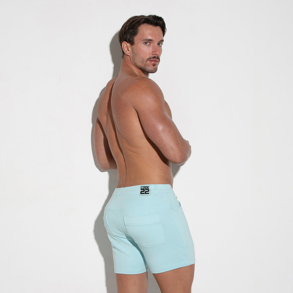 Code 22 Slim Fit 5-Pocket Stretch Shorts for Men - 9712 Aqua Blue | Comfortable Casual Wear for Summer, Gym & Outdoor Activities