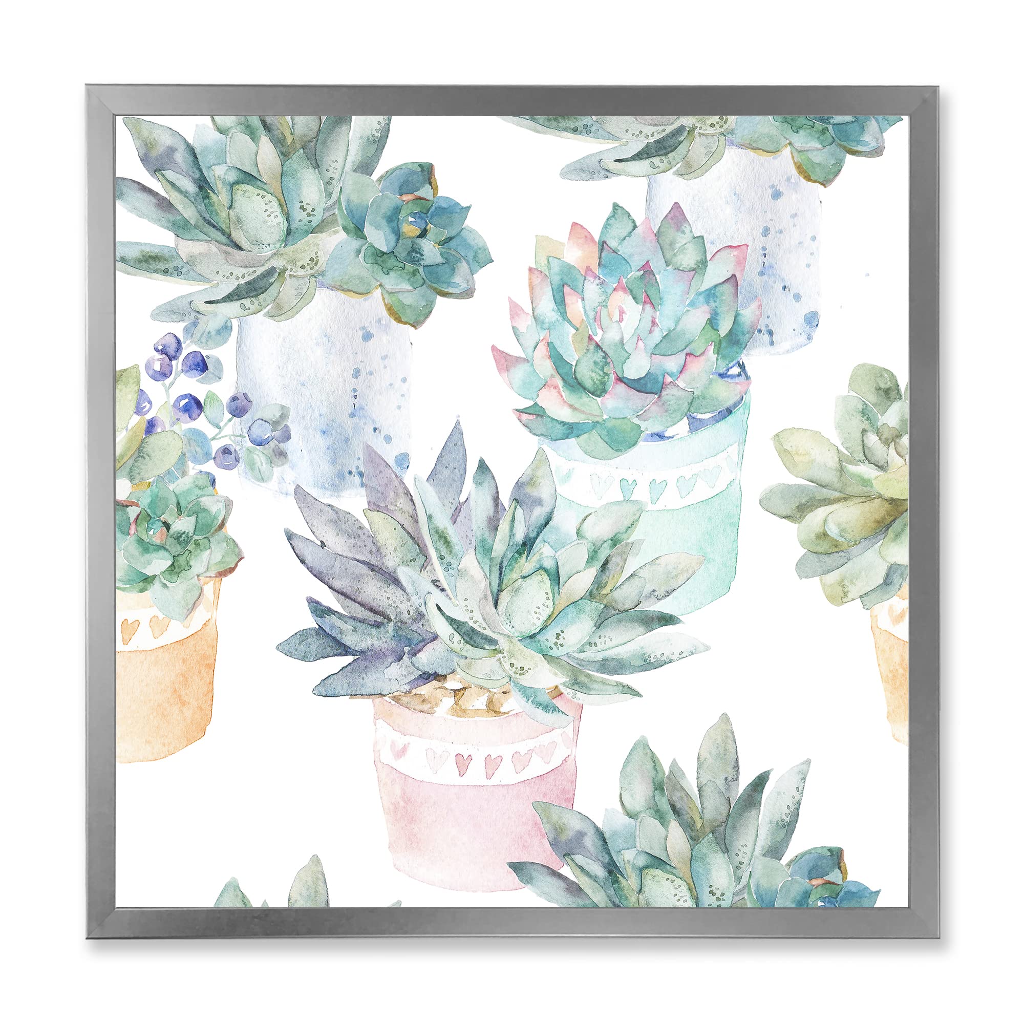 Pastel Toned Succulent Houseplants - Traditional Framed Wall Art Decor for Living Room, Bedroom & Office | Botanical Home Décor | Perfect Gift for Plant Lovers