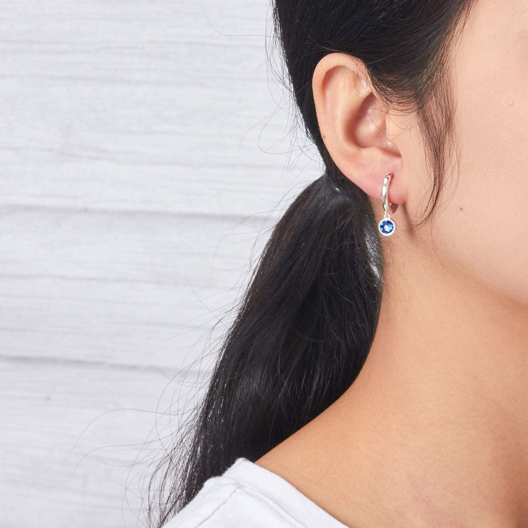 Sapphire Zirconia Hoop Earrings - September Birthstone Jewelry for Women